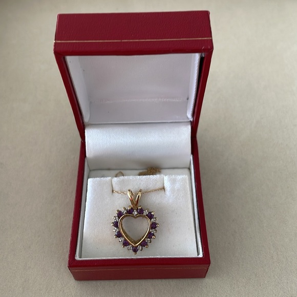 New! Amethyst & Diamond Open Heart Gold Necklace - Picture 3 of 9